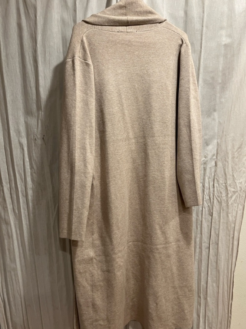 Open-Front Long Knit Cardigan in Light Taupe - Picture 3 of 3